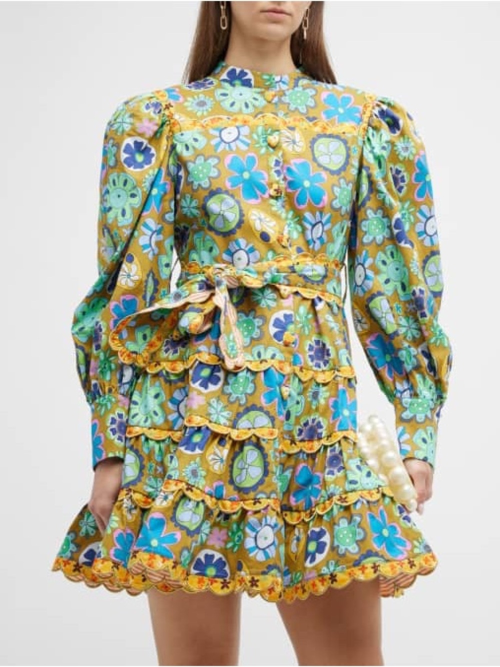 CeliaB Multicolor Floral Long-Sleeve Mini Dress - Mustard, Blue, Green